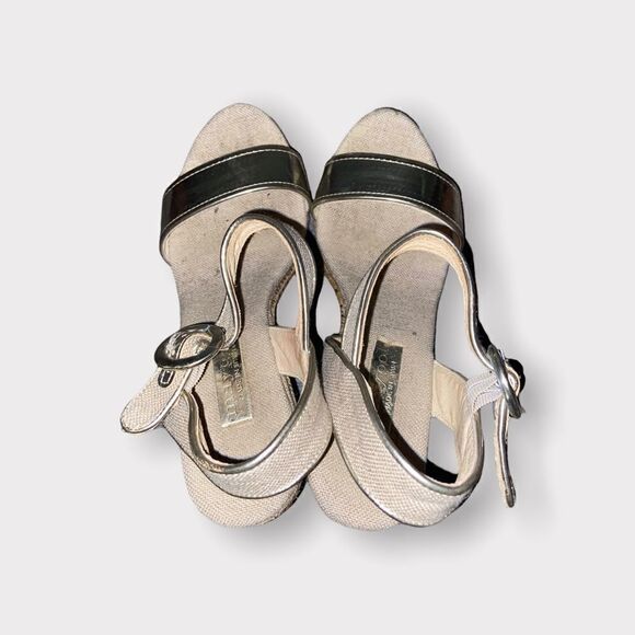 Maypol Gold Leather and Linen Espadrille Wedge Sandals Size 8.5 - Picture 5 of 5